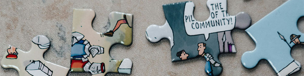 Puzzle pieces highlighting community themes to combat loneliness through community hobbies.