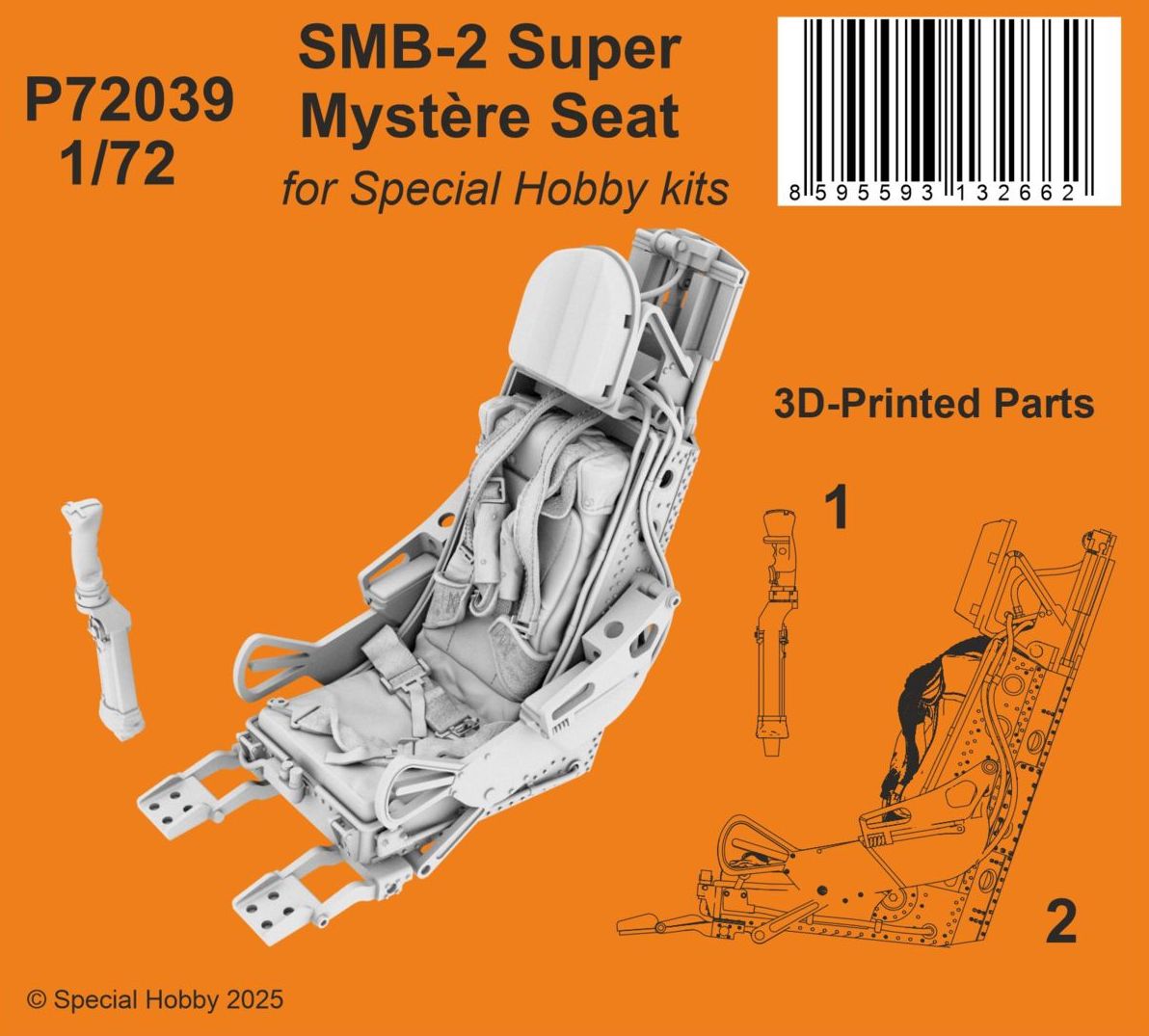 Dassault SMB-2 Super Mystere Seat (designed to be used with Special Hobby kits) Nicely detailed, 3D-printed hot seat for Special Hobby's SMB-2 Super Mystère kits