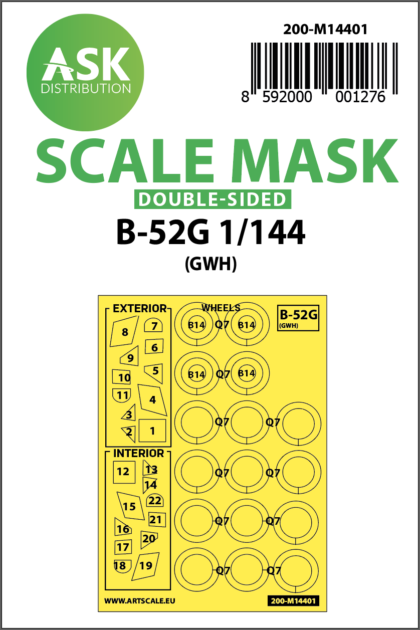 Boeing B-52H Stratofortress wheels and canopy frame paint masks (inside & outside) (designed to be used with Great Wall Hobby kits)