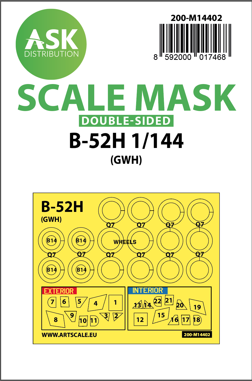 Boeing B-52H Superfortress wheels and canopy frame paint masks (inside & outside) (designed to be used with Great Wall Hobby kits)