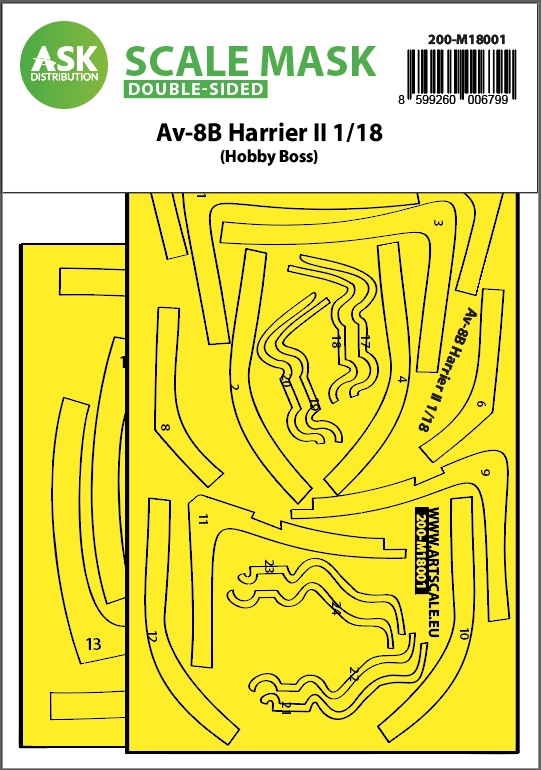 McDonnell-Douglas AV-8B Harrier II canopy frame paint masks (inside & outside) (designed to be used with Hobby Boss kits)