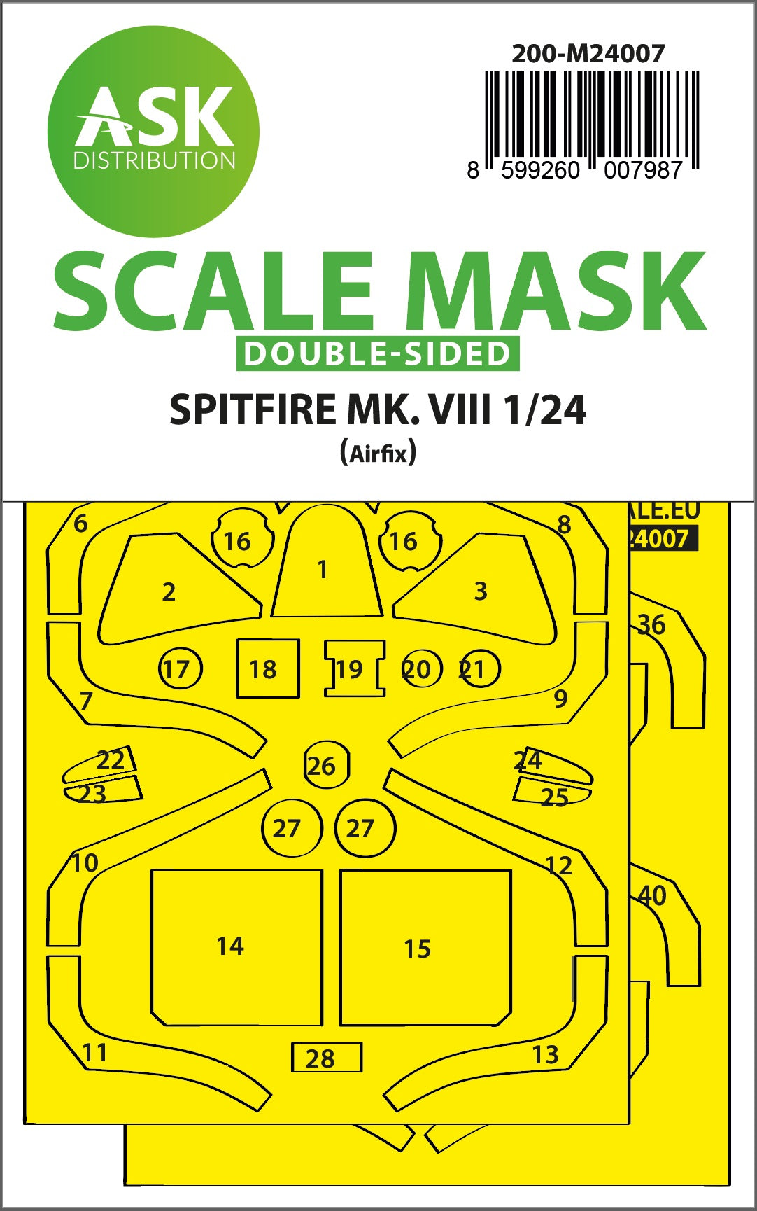 Supermarine Spitfire Mk.VIII canopy frame paint masks (inside & outside) (designed to be used with Airfix kits)