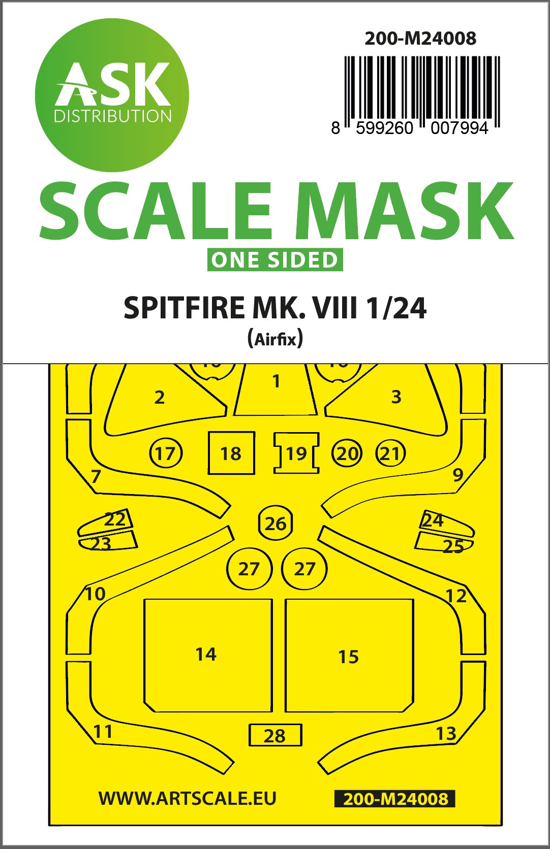 Supermarine Spitfire Mk.VIII one-sided express mask (designed to be used with Airfix kits)