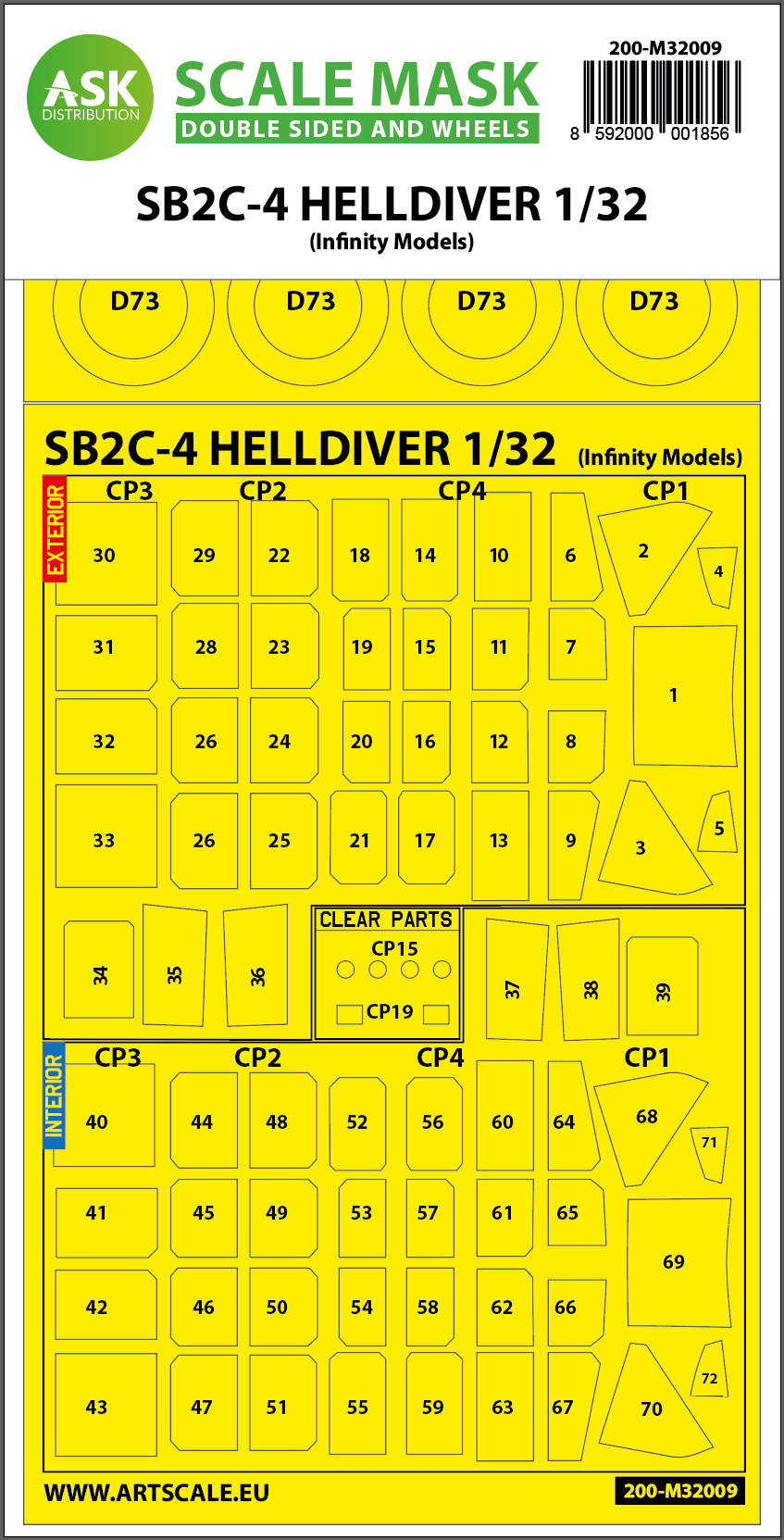 Curtiss SB2C-4 Helldiver wheels and canopy frame paint masks (inside & outside) (designed to be used with Infinity Models kits)