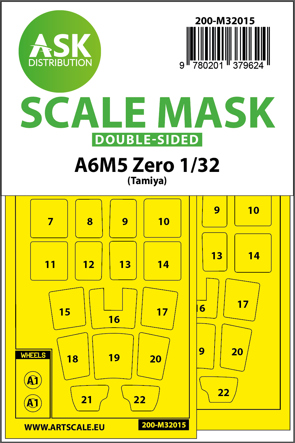 Mitsubishi A6M5 Zero wheels and canopy frame paint masks (inside & outside) (designed to be used Tamiya kits)