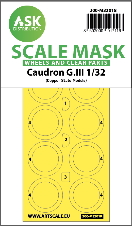 Caudron G.III wheels and canopy frame paint masks (outside only) Kabuki masking foil (designed to be used with Copper State Models kits)