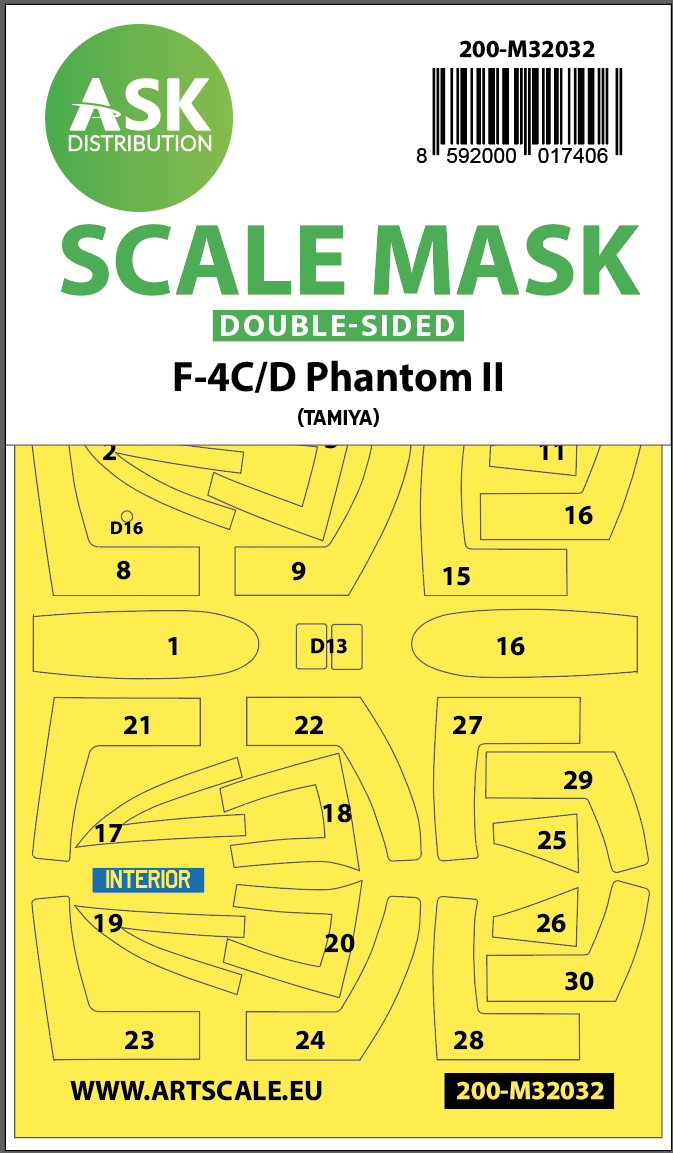 McDonnell F-4C/F-4D Phantom canopy frame paint masks (inside & outside) (designed to be used with Tamiya kits)