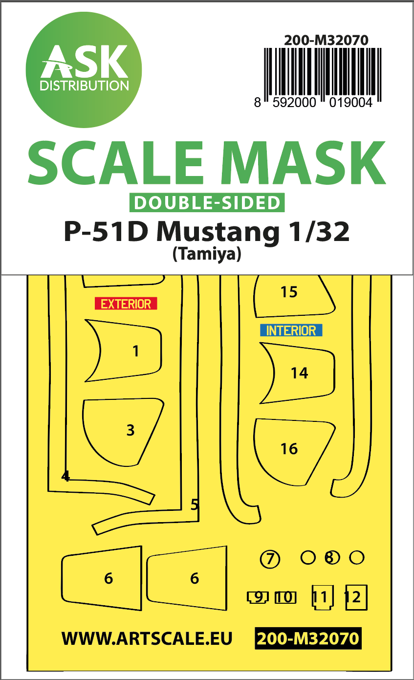 North-American P-51D Mustang canopy frame paint mask (inside and outside) (designed to be used with Tamiya kits)