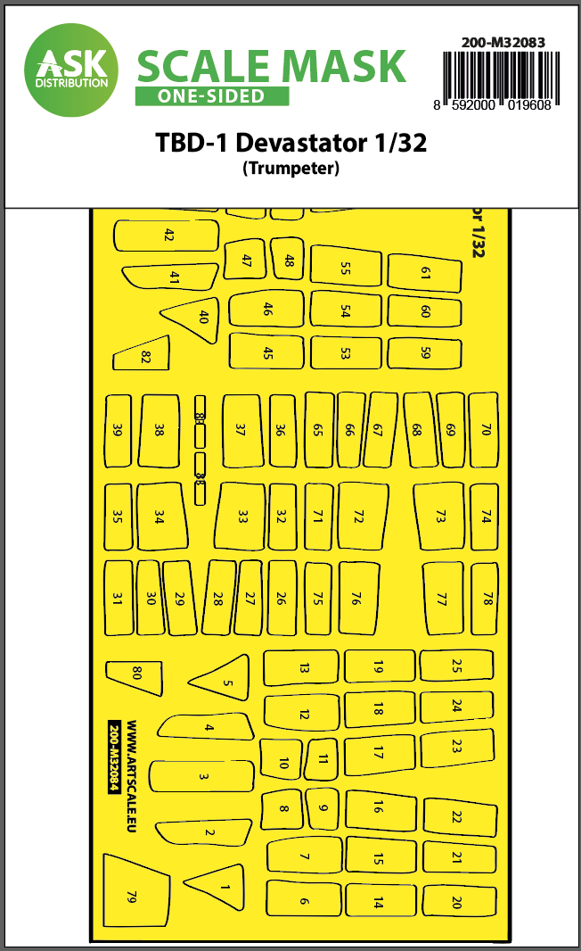 Douglas TBD-1 Devastator canopy frame paint masks (outside only) (designed to be used with Trumpeter kits)
