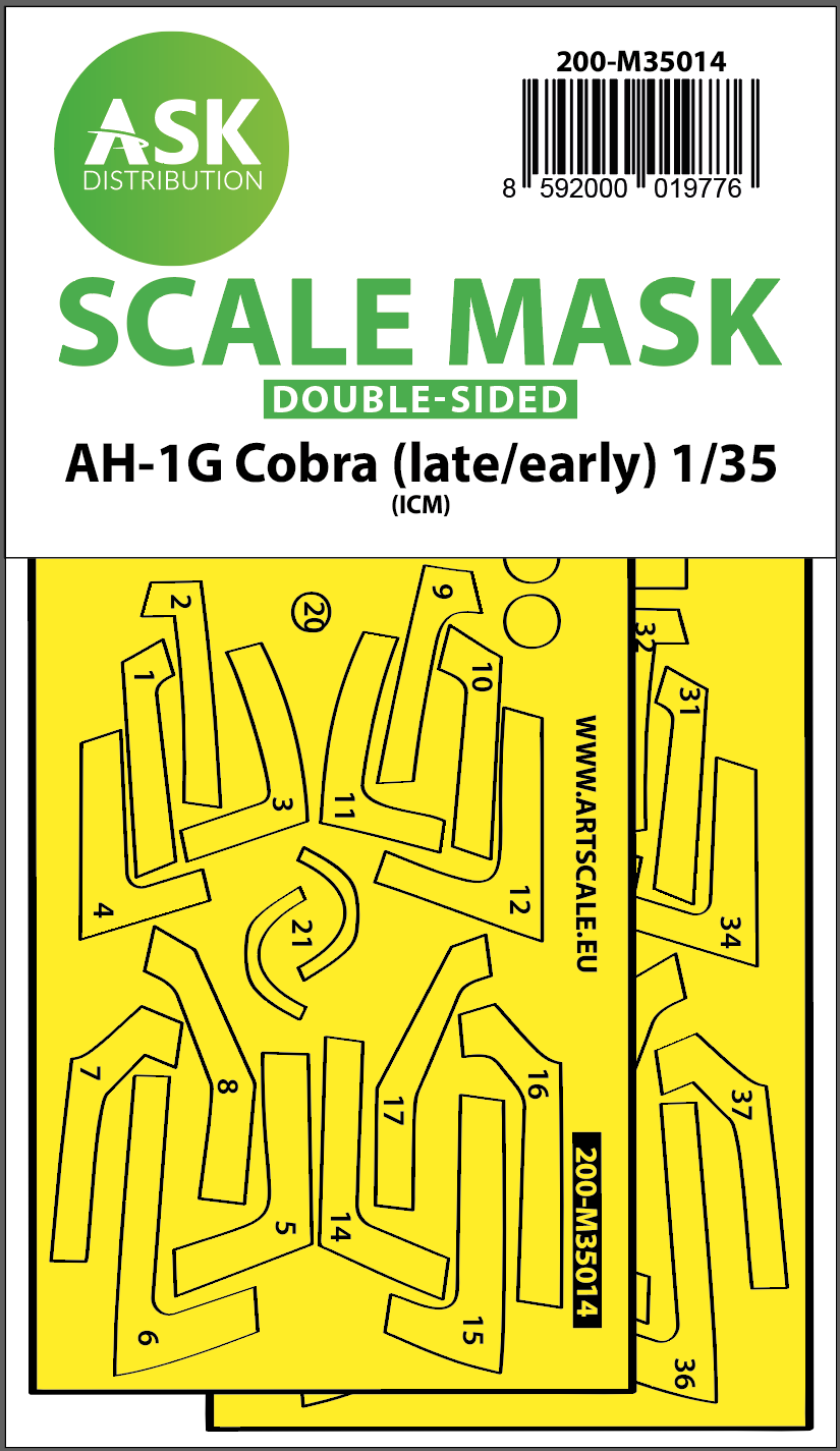 Bell AH-1G Cobra (early/late) canopy frame paint mask (inside and outside) (designed to be used with ICM UA UK kits)