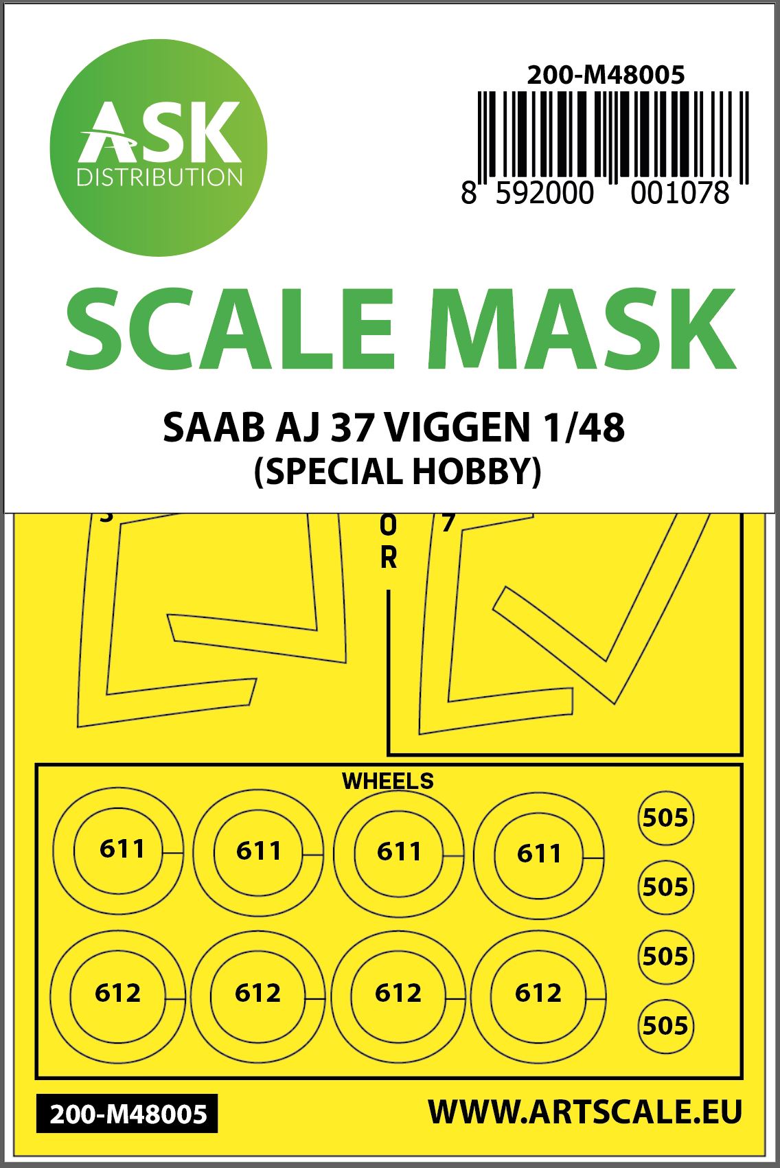 Saab AJ-37 'Viggen' Kabuki wheels and canopy frame paint masks (inside & outside)(designed to be used with Special Hobby kits)