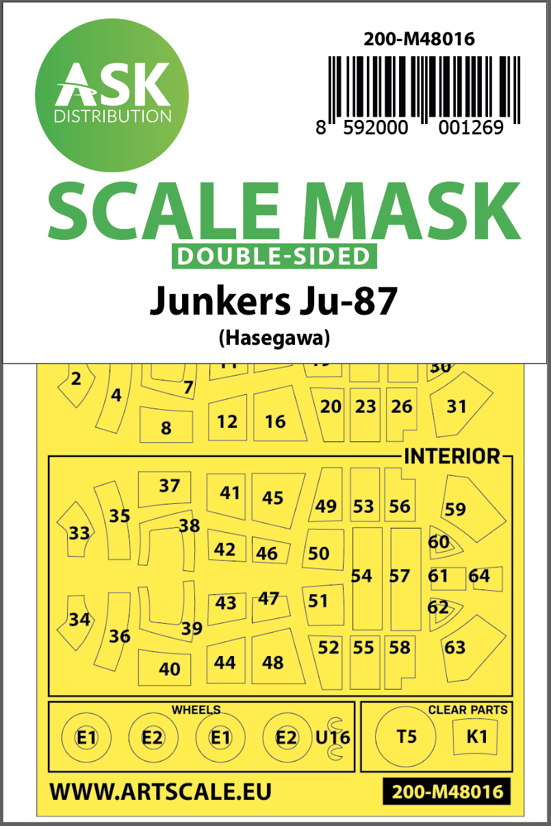 Junkers Ju-87D 'Stuka' wheels and canopy frame paint masks (inside & outside) (designed to be used with Hasegawa and Hobby 2000 kits)