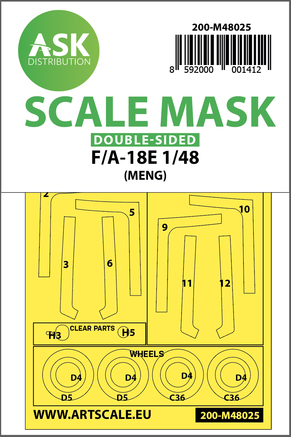 Boeing F/A-18E Super Hornet Kabuki wheels and canopy frame paint masks (inside & outside( designed to be used with Meng Models kits)