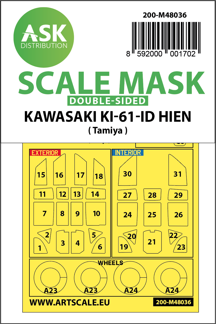 Kawasaki Ki-61-ID Hien wheels and canopy frame paint masks (inside and outside) (designed to be used with Tamiya kits)