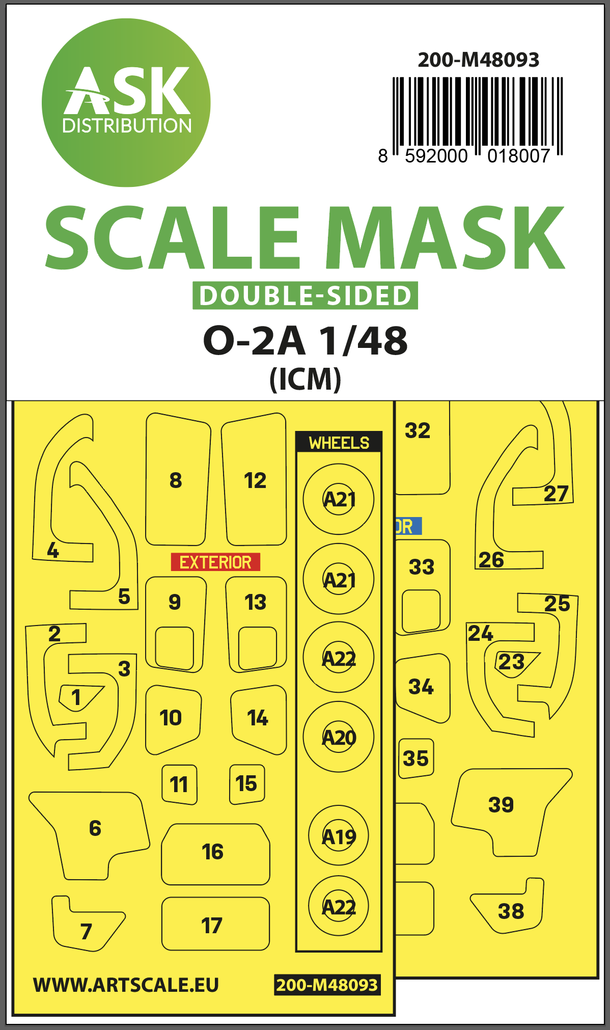 Cessna O-2A wheels and canopy frame paint masks (inside and outside) (designed to be used with ICM UA UK kits)