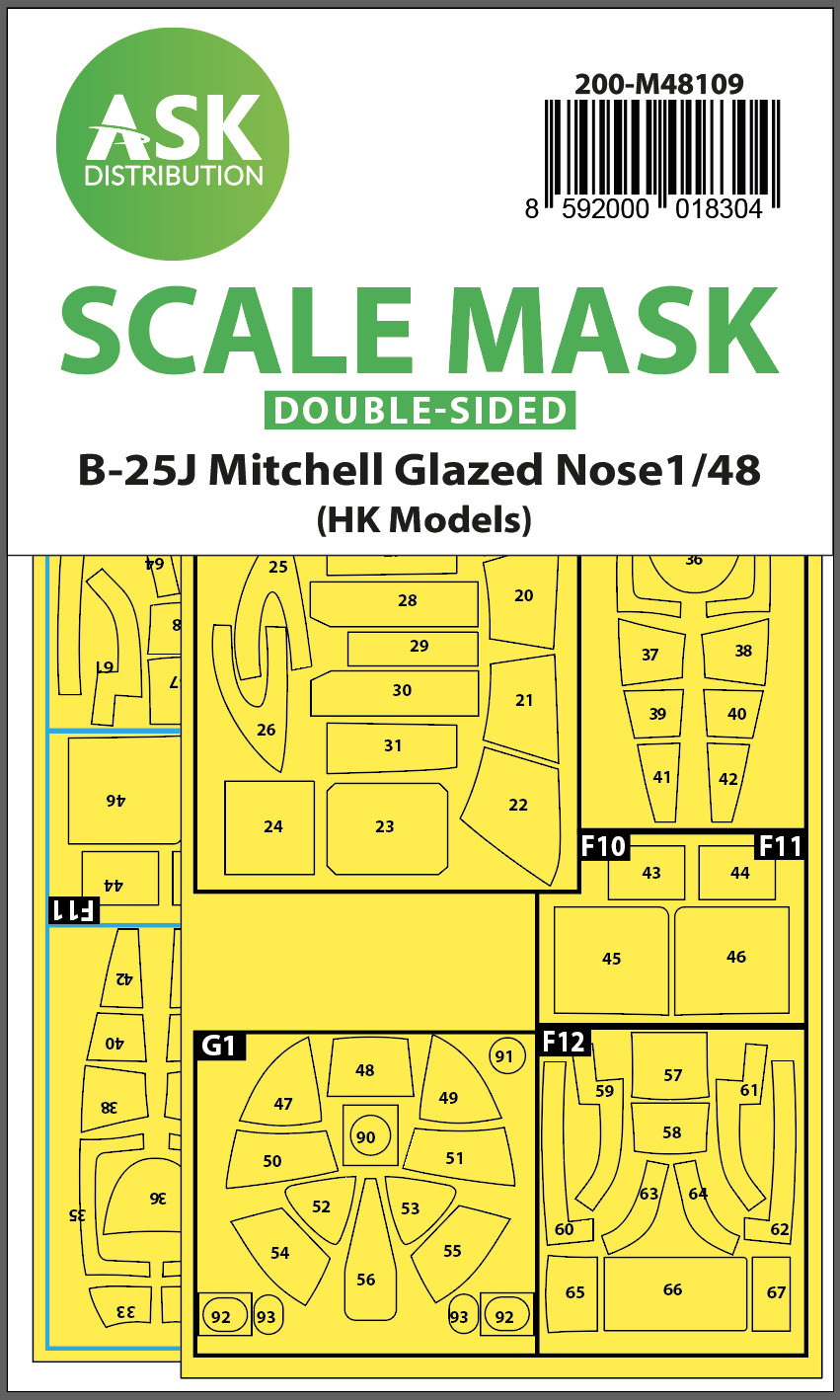North-American B-25J Mitchell canopy frame paint masks (inside and outside) self-adhesive pre-cut (designed to be used with Hong Kong Models kits)