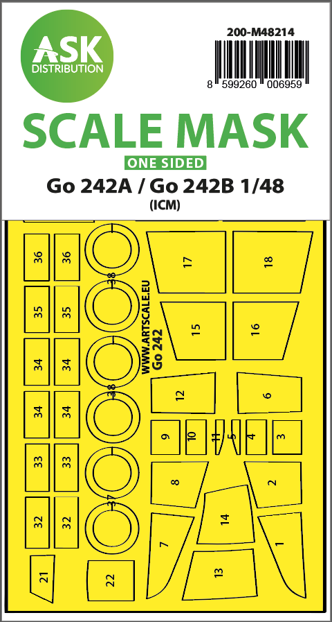 Gotha Go-242A / Go-242B wheels and canopy frame paint mask (outside only) (designed to be used with ICM UA UK kits)