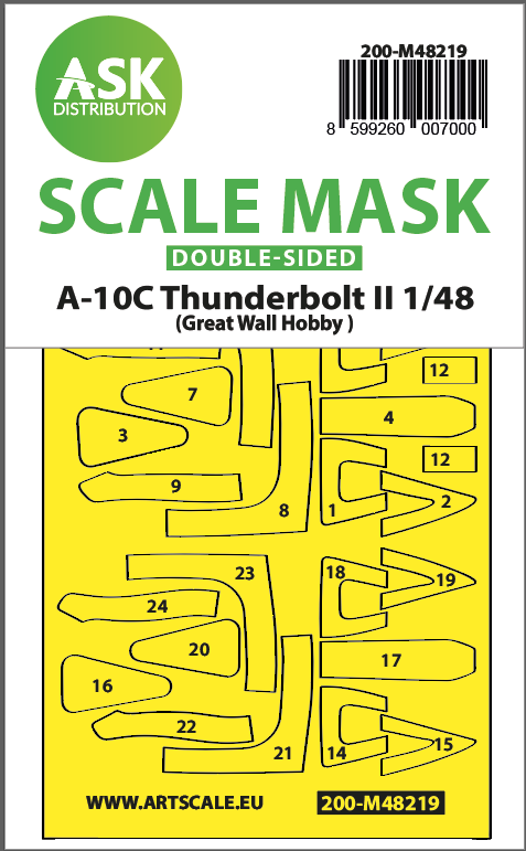 Fairchild A-10C Thunderbolt II canopy frame paint mask (inside and outside) (designed to be used with Great Wall Hobby kits)