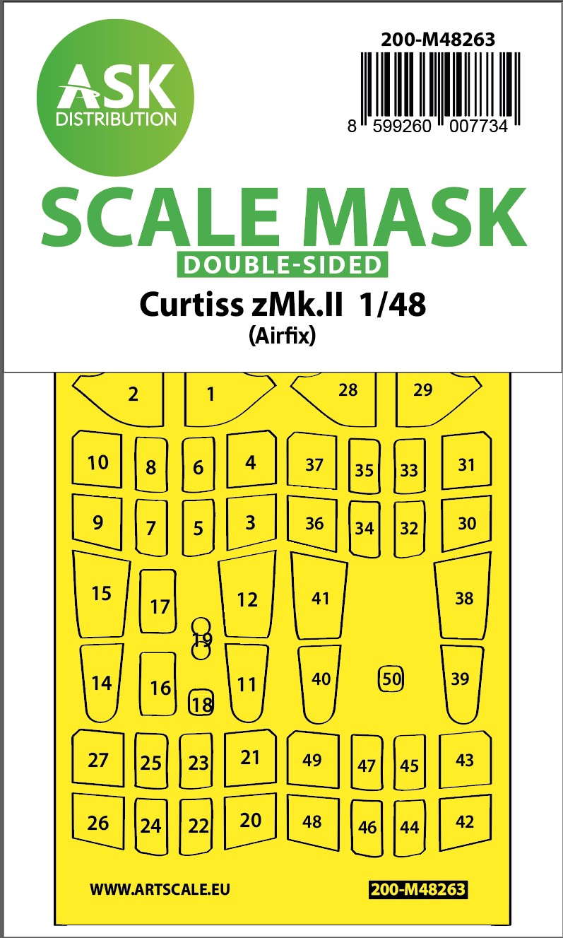 Curtiss Tomahawk Mk.II canopy frame paint mask (inside and outside) (designed to be used with Airfix kits)
