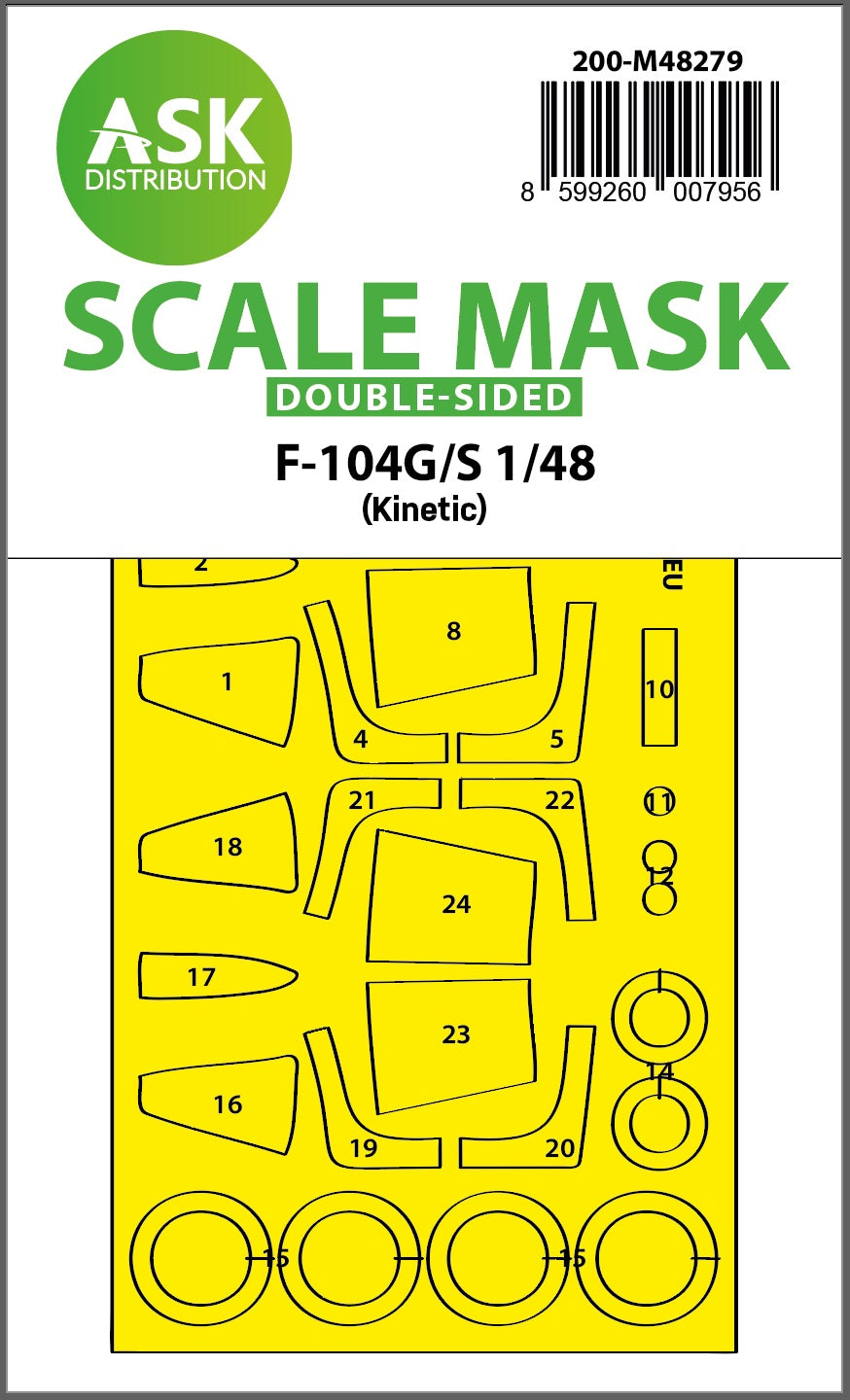 Lockheed F-104G/S Starfighter wheels and canopy frame paint mask (inside and outside)(designed to be used with Kinetic Model kits).