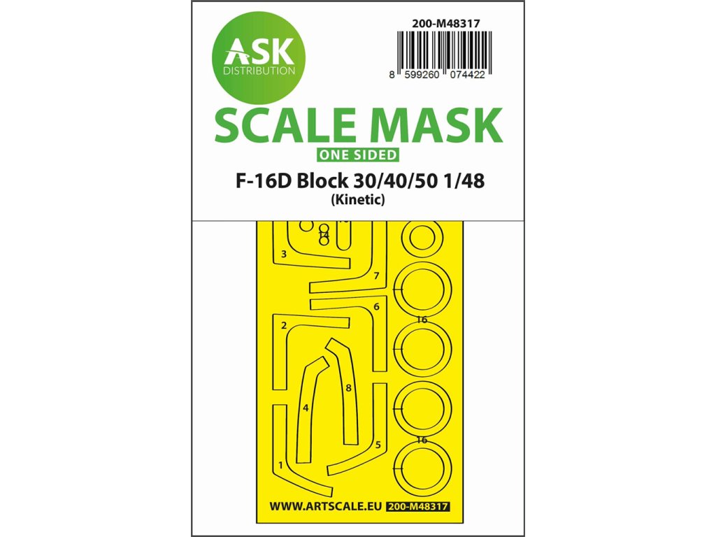Lockheed-Martin F-16D Block 30/40/50 wheels and canopy frame paint mask (outside only) (designed to be used with Kinetic Model kits)