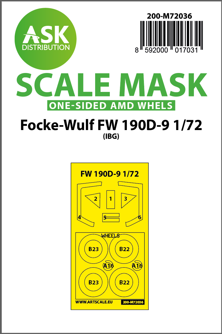Focke-Wulf Fw-190D-9 wheels and canopy frame paint masks (outside only)(designed to be used with IBG Models kits)
