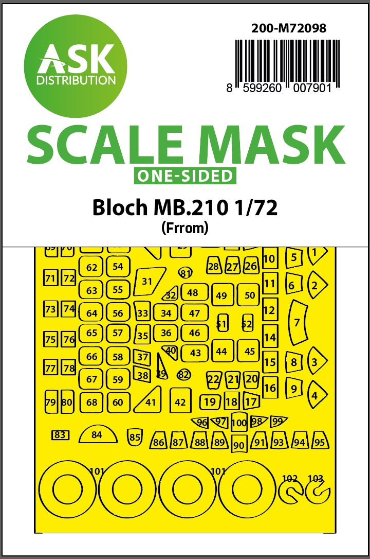 Bloch MB.210 wheels and canopy frame paint masks (outside only) (designed to be used with FRROM and Special Hobby kits)