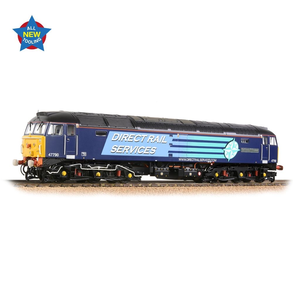 Model train with Direct Rail Services branding on a white background