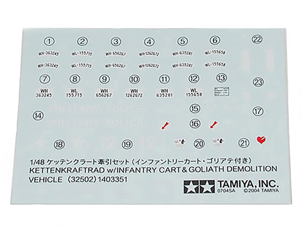 Tamiya 1/48 Kettenkraftrad W/Cart & Goliath 32502