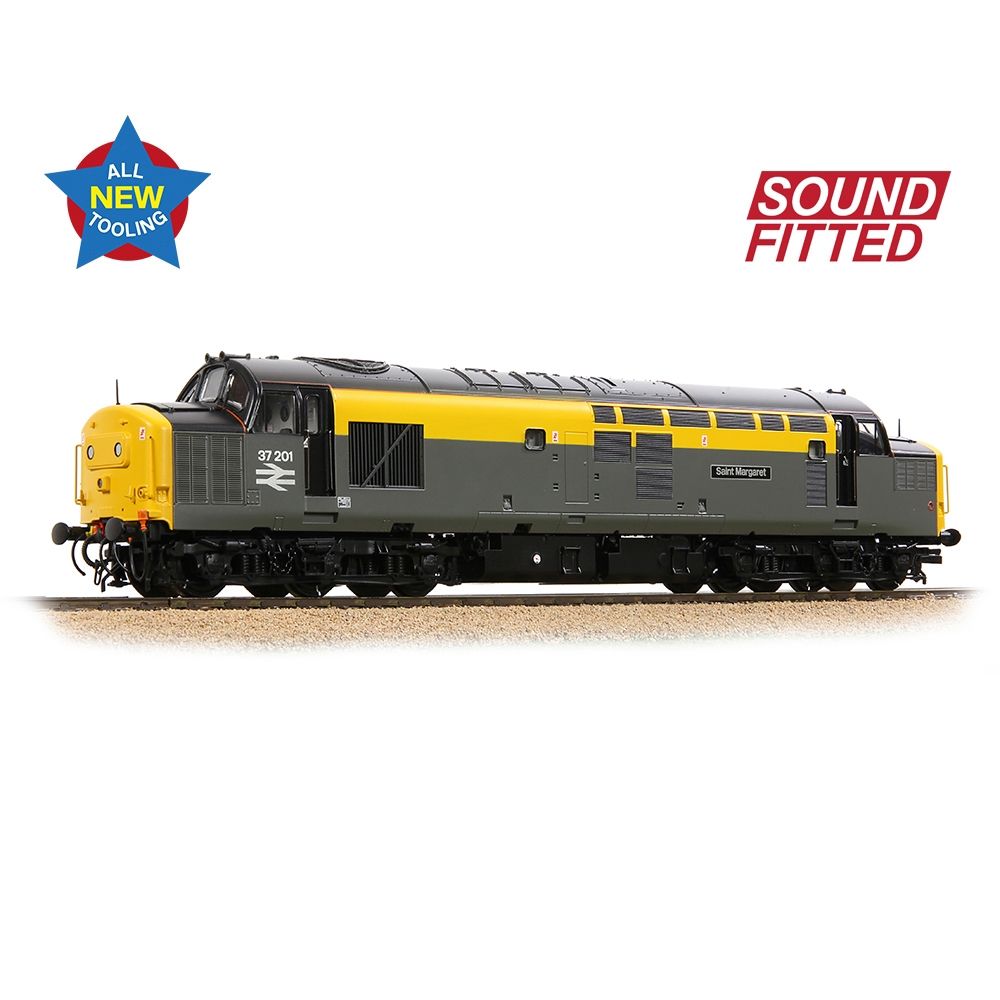 Model train engine with 'Sound Fitted' label on a white background