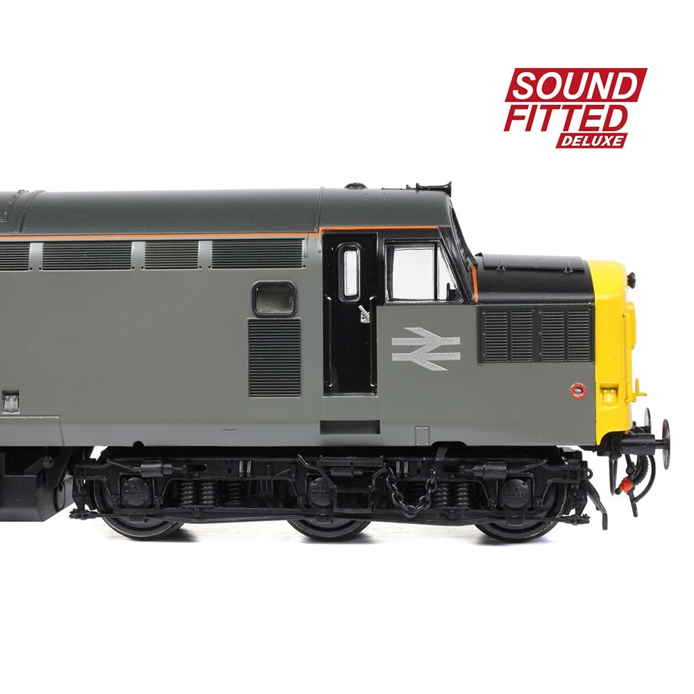 Model train with 'Sound Fitted Deluxe' label on a white background