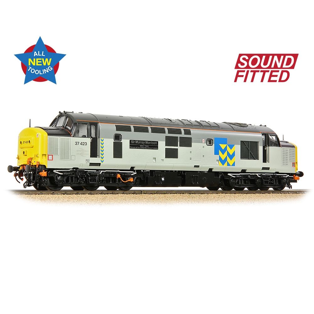 Model train with 'Sound Fitted' label on a white background