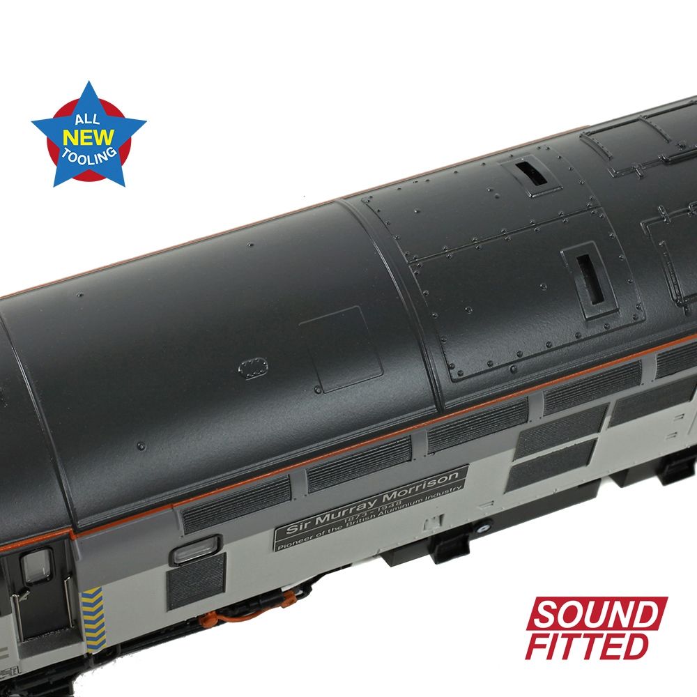 Model train with 'Sound Fitted' label on a white background