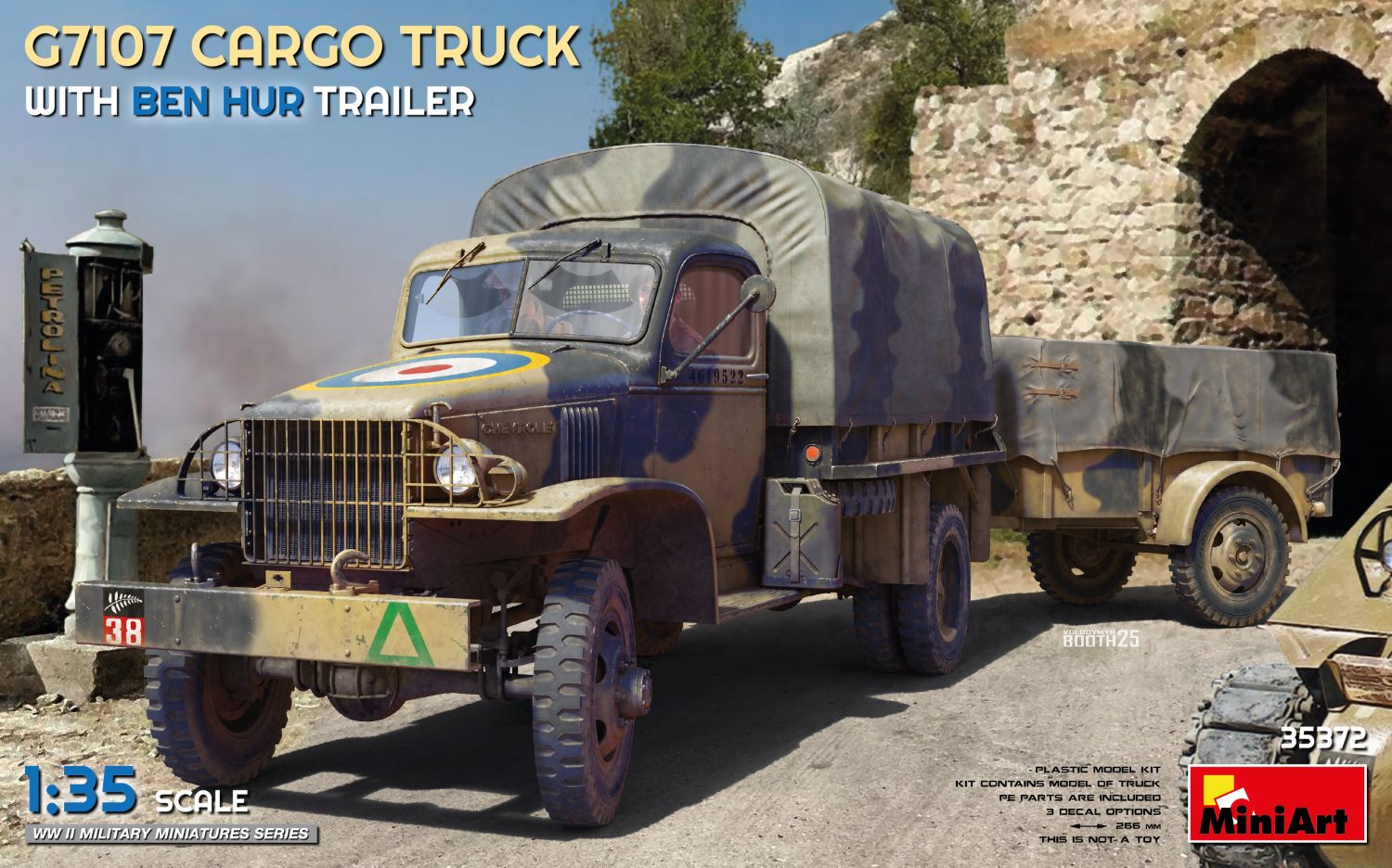 Model cargo truck with Ben Hur trailer on a desert background