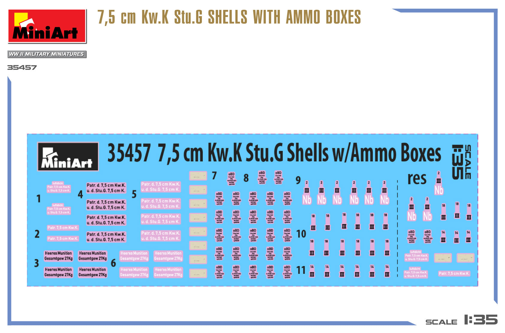 Miniart 1:35 - 7,5 cm Kw.K Stu.G Shells w/ Ammo Boxes