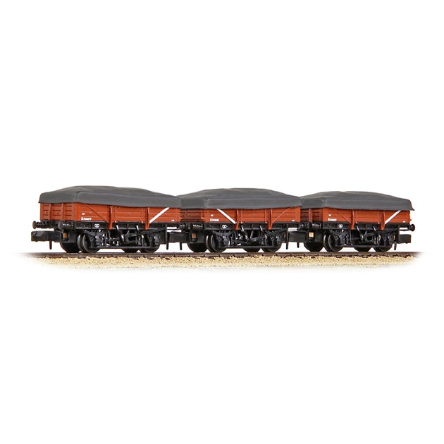 Graham Farish 5 Plank China Clay 3-Wagon Pack BR Bauxite (Early) With Flat Canopy 377-492