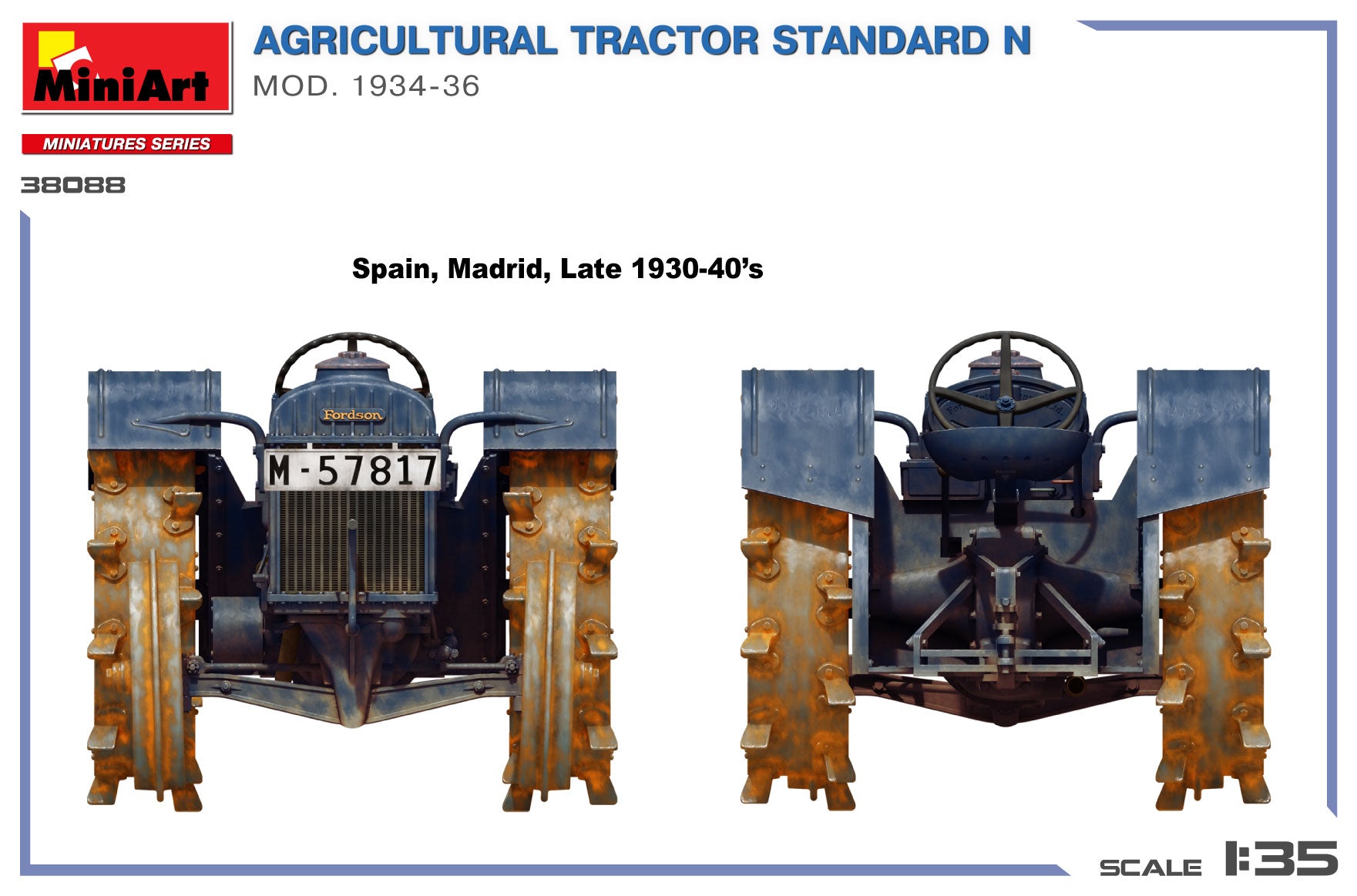 Model of an agricultural tractor with details on a white background
