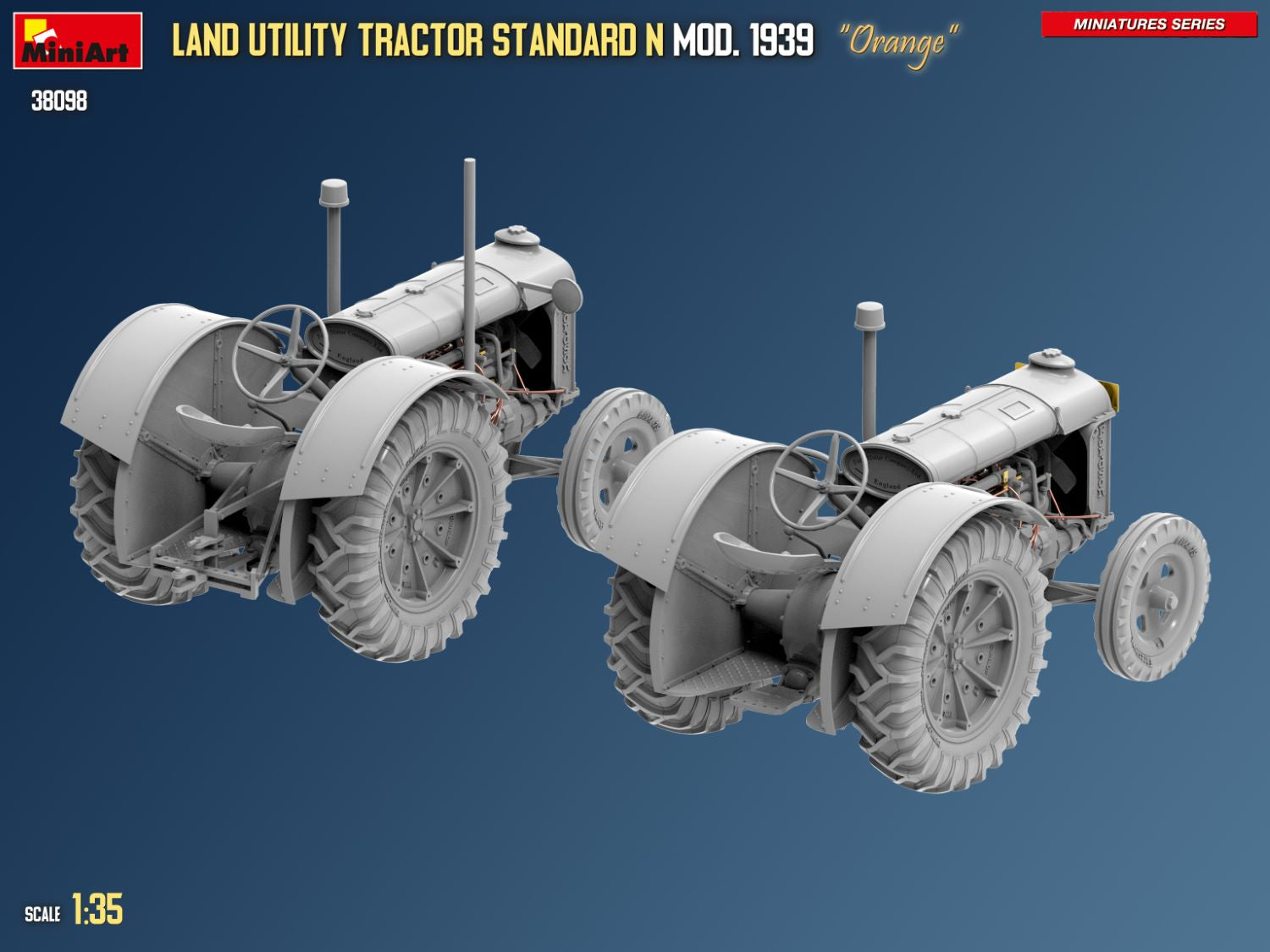 Model of a Land Utility Tractor Standard N Mod. 1939 on a blue background