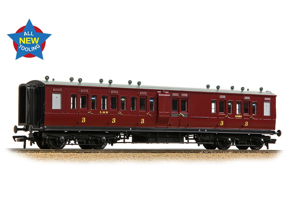 Branchline Lnwr 50ft Arc Roof Brake Third Corridor LMS Crimson Lake 39-883