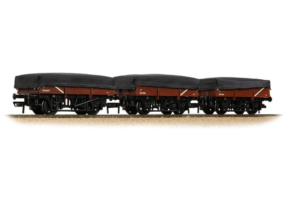 Branchline 5 Plank China Clay 3-Wagon Pack BR Bauxite (Early) With Tarp. Covers 33-091A