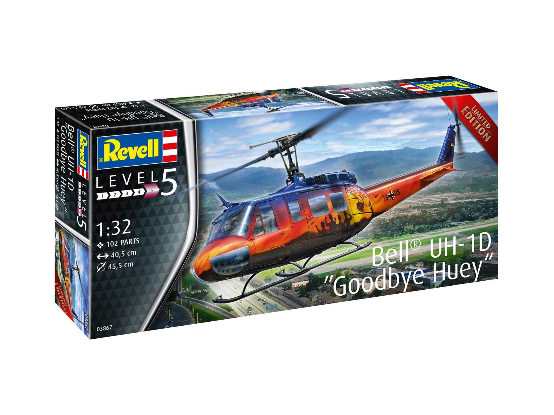 Goodbye Huey - Limited Bell® UH-1D model kit in 1:32 scale with pilot figure and elaborate decal!