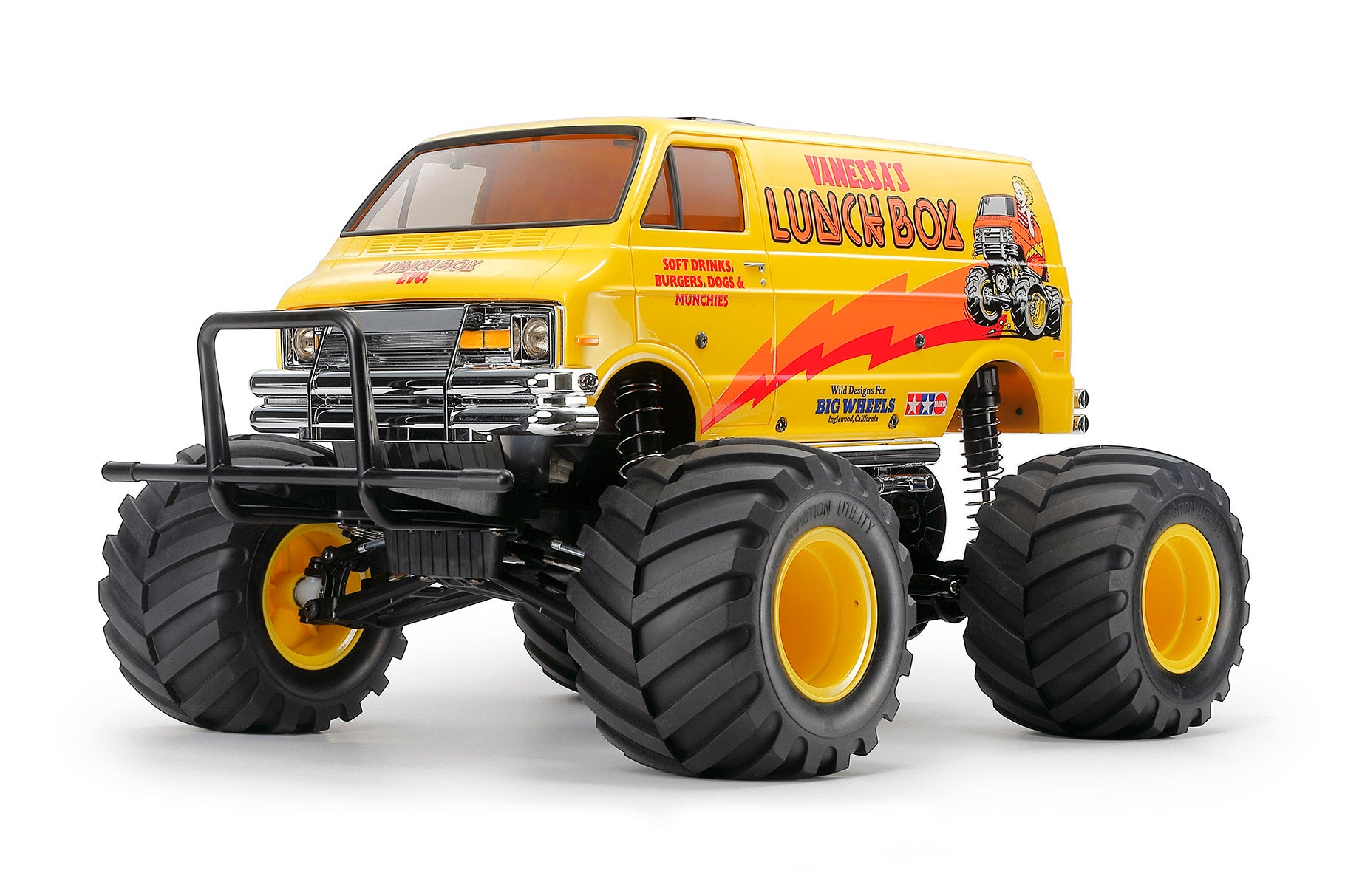 Tamiya Lunch Box EVO (58755) RC monster truck with updated suspension and iconic design.