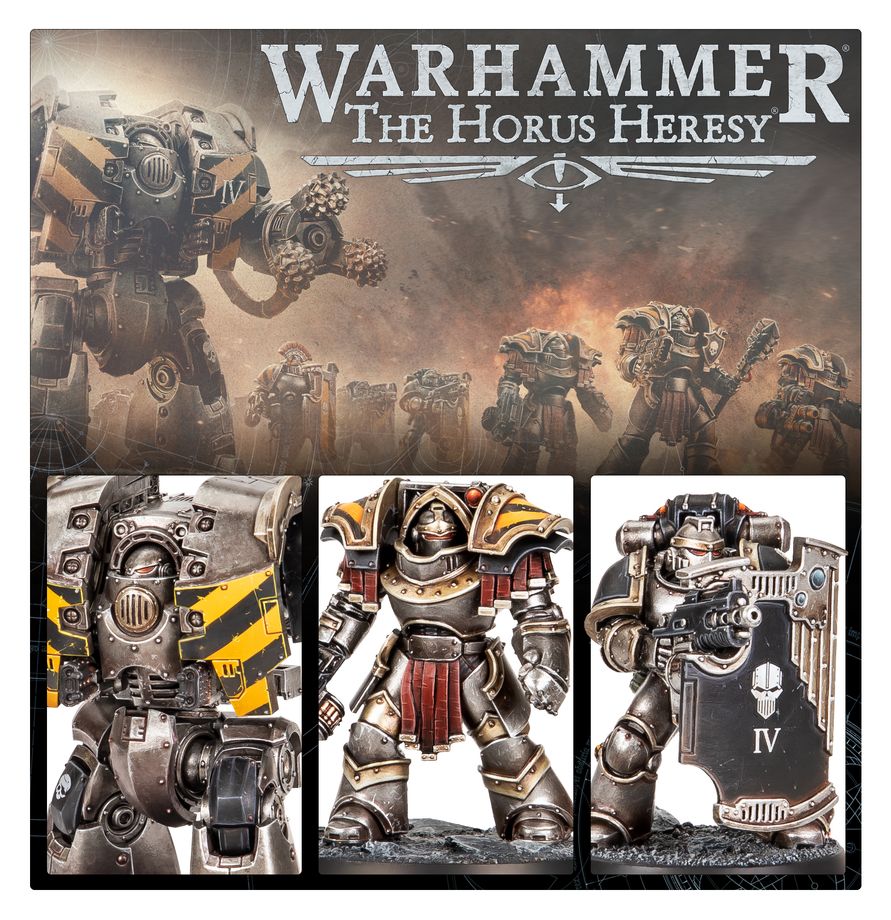Warhammer The Horus Heresy game box with model figures on a dark background