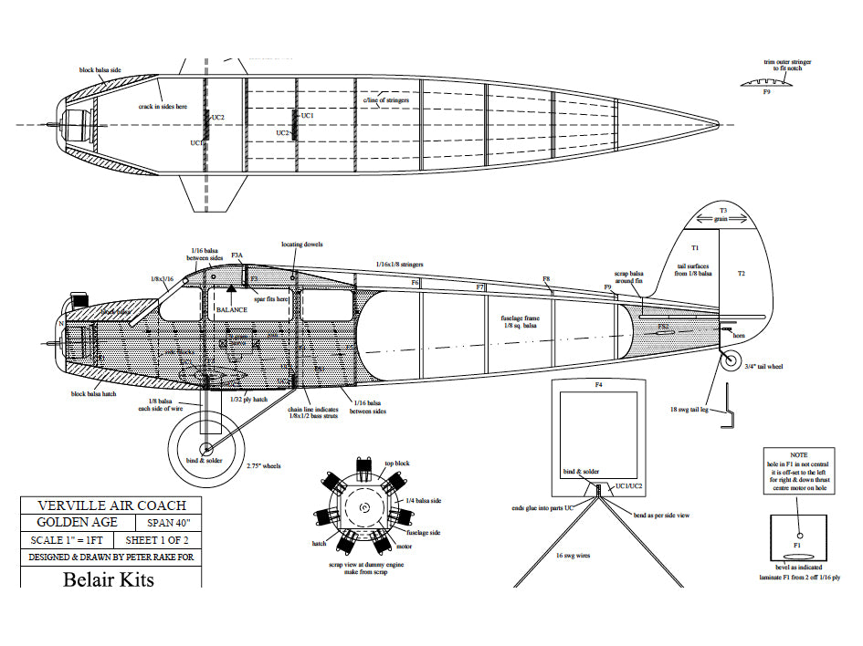 Verville Air Coach 40" electric scale kit