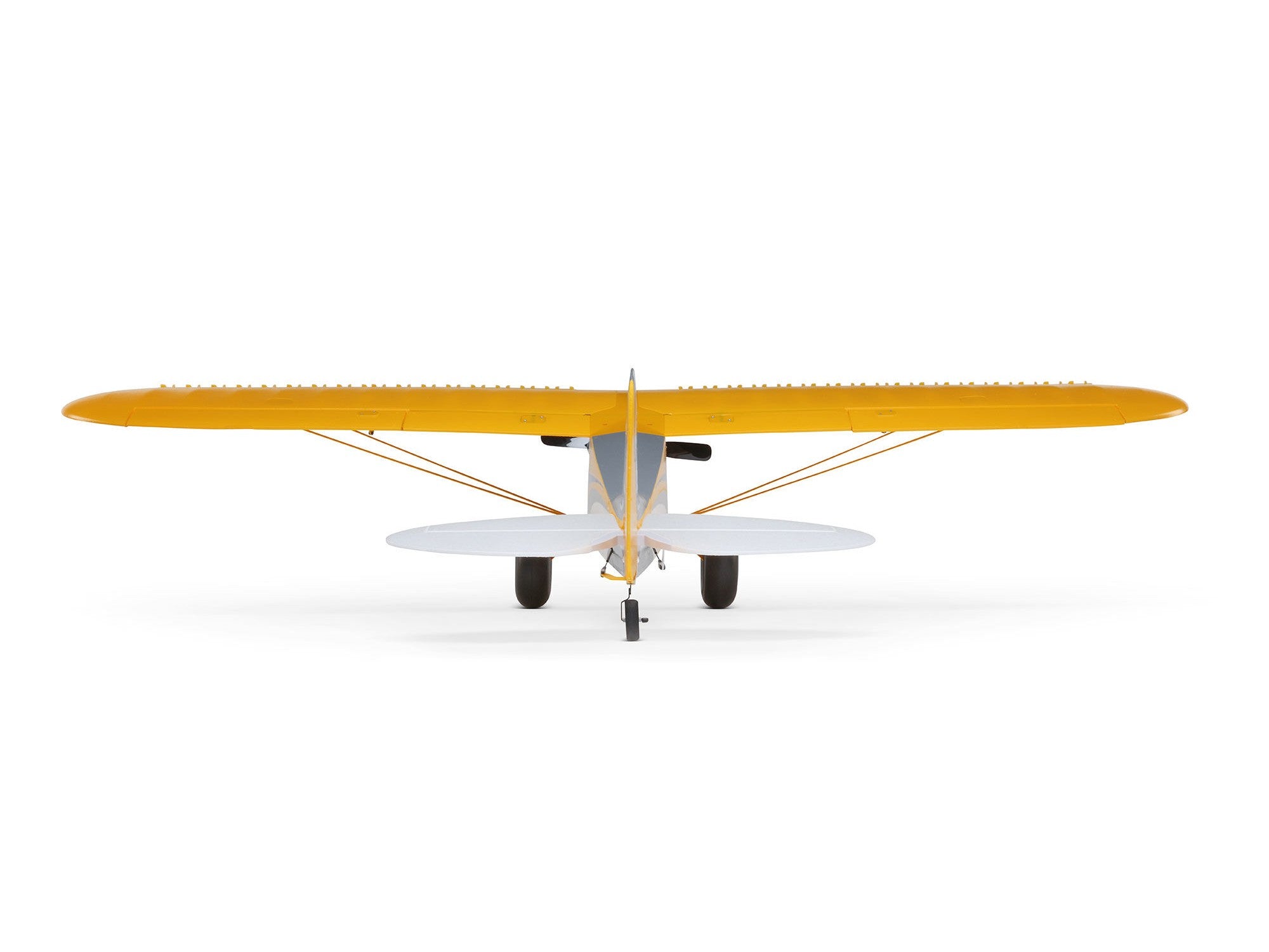 Carbon Cub S 2 Cleetus McFarland RC airplane front view showcasing its vibrant yellow wings.