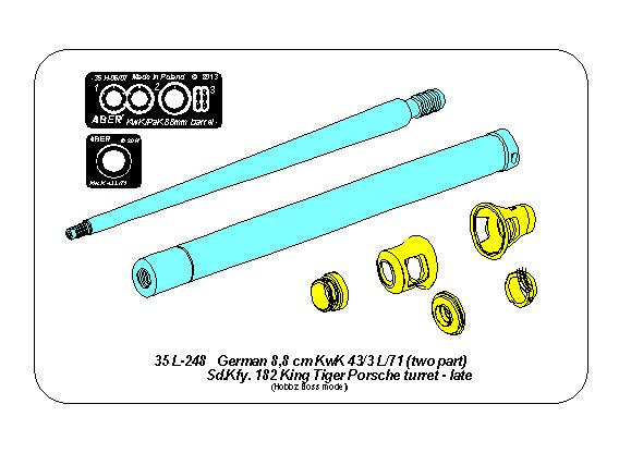 Barrel for German 8,8cm Kw.K 43/3 L/71 (two part) gun used on Sd.Kfz.182 King Tiger Porsche Turret-late (designed to be used with Hobby Boss kits)
