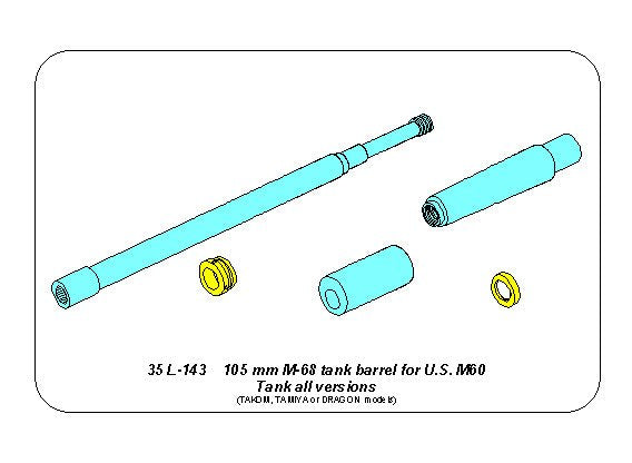 105 mm M-68 tank barrel for U.S. M60 Tank (designed to be used with Dragon, Takom and Tamiya kits)