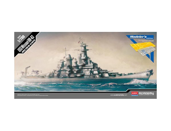 USS Missouri BB-63 Modeller's Edition. Kit features:Photo etch parts (railings etc)Full hull or waterline optionDeck masking template