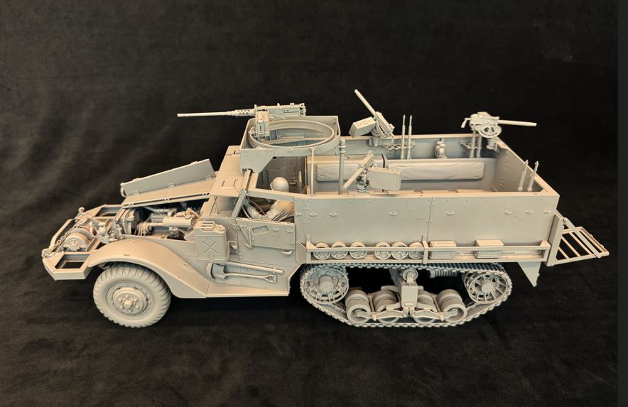 1/16 scale M3 M3A1 Halftrack model kit from Andy's Hobby showcasing detailed vehicle design and components.
