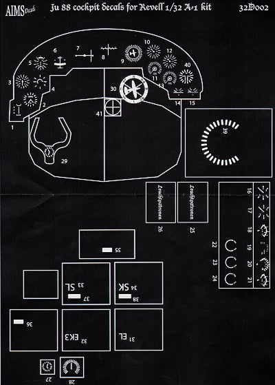 Junkers Ju-88A-1 cockpit instrument details (designed to be used with Revell kits)
